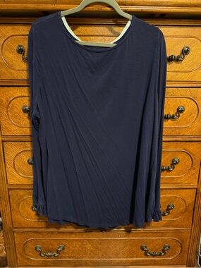 Maurices Navy Long Sleeve Crewneck Top with Ruffle Trim on Sleeves